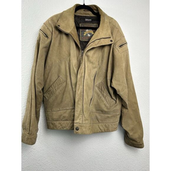 Vintage Adventure Bound Leather‎ Bomber Jacket XL Long Thinsulate Moto READ